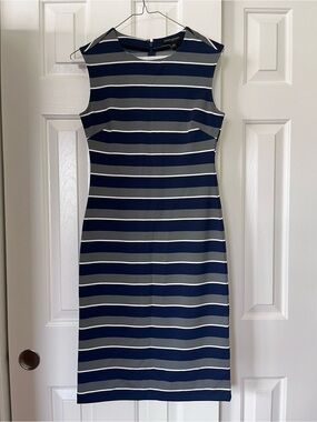 Banana Republic Navy and White Striped Sleeveless Midi Dress, NWT